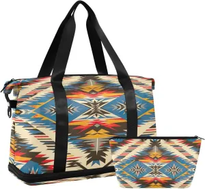 Kigai Tribal Pattern Gym Bag for Women & Men,Waterproof Weekender Overnight Bag with Shoes Compartment Sports Duffel Bag for Gym Yoga Swimming Camping