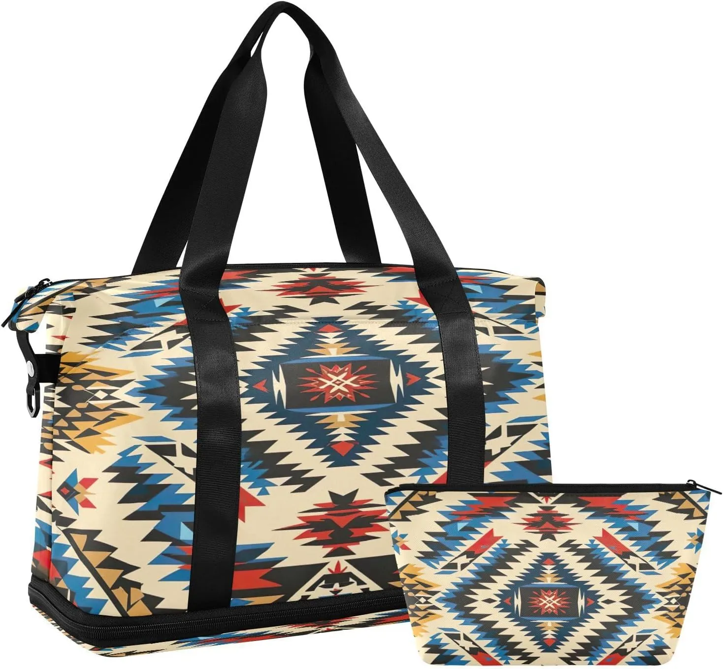 Kigai Tribal Pattern Gym Bag for Women & Men,Waterproof Weekender Overnight Bag with Shoes Compartment Sports Duffel Bag for Gym Yoga Swimming Camping