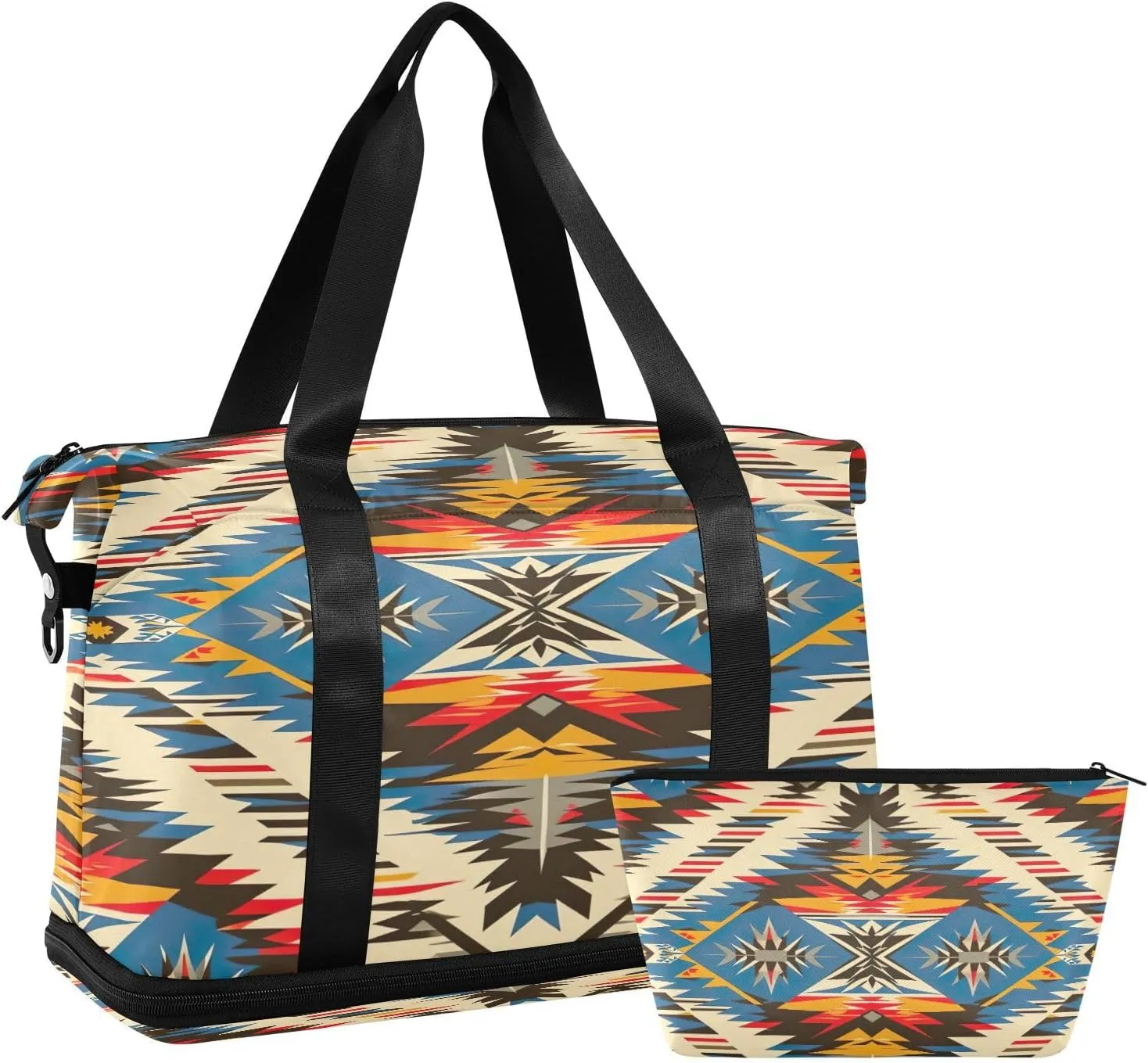 Kigai Tribal Pattern Gym Bag for Women & Men,Waterproof Weekender Overnight Bag with Shoes Compartment Sports Duffel Bag for Gym Yoga Swimming Camping