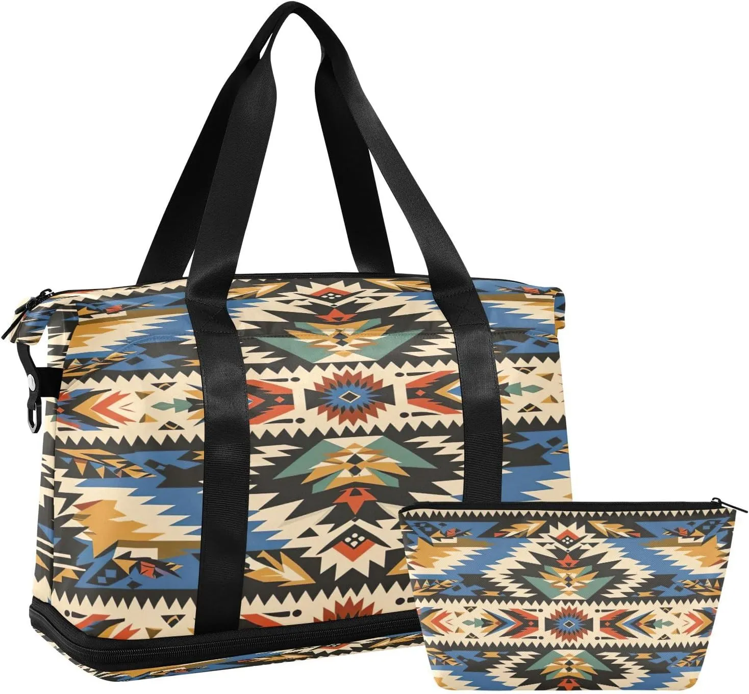 Kigai Tribal Pattern Gym Bag for Women & Men,Waterproof Weekender Overnight Bag with Shoes Compartment Sports Duffel Bag for Gym Yoga Swimming Camping