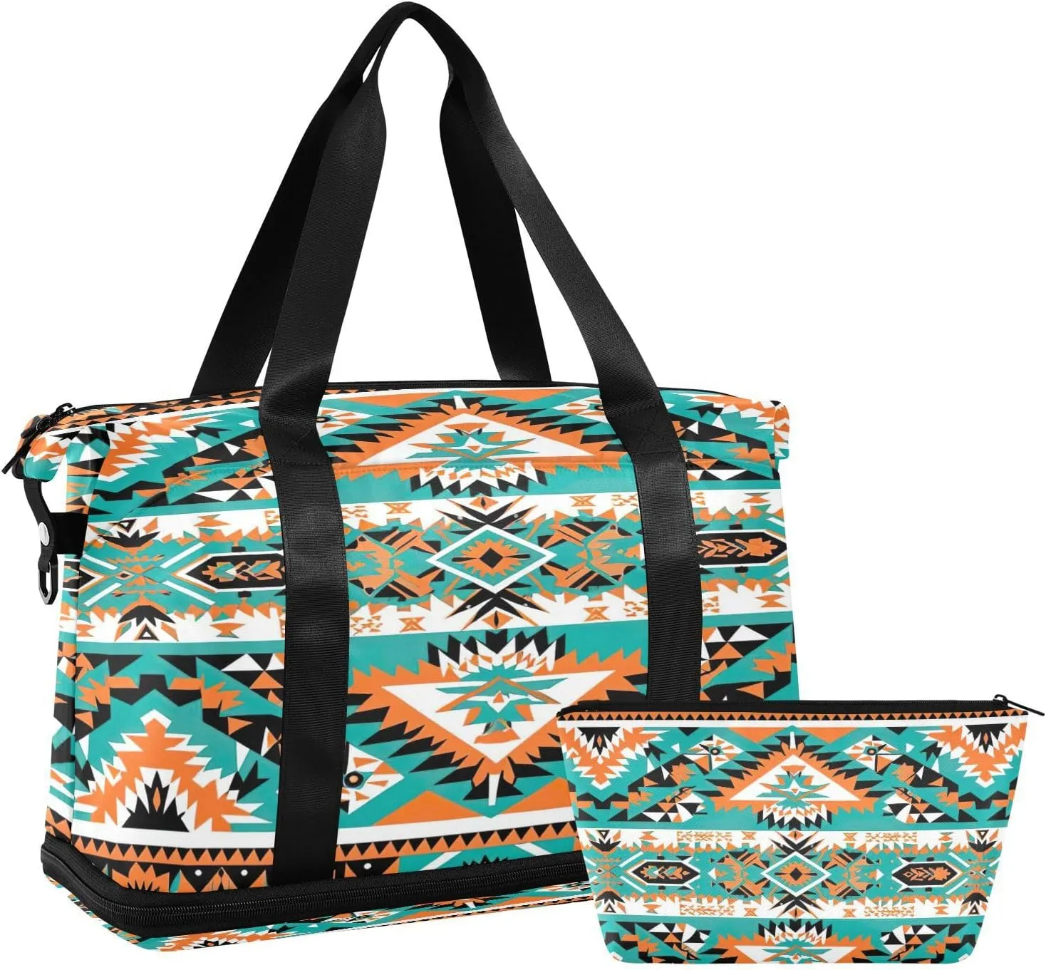 Kigai Tribal Pattern Gym Bag for Women & Men,Waterproof Weekender Overnight Bag with Shoes Compartment Sports Duffel Bag for Gym Yoga Swimming Camping
