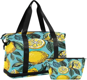 Kigai Vintage Lemon Gym Bag for Women & Men,Waterproof Weekender Overnight Bag with Shoes Compartment Sports Duffel Bag for Gym Yoga Swimming Camping