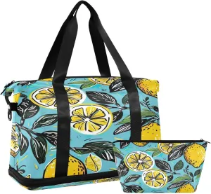 Kigai Vintage Lemon Gym Bag for Women & Men,Waterproof Weekender Overnight Bag with Shoes Compartment Sports Duffel Bag for Gym Yoga Swimming Camping