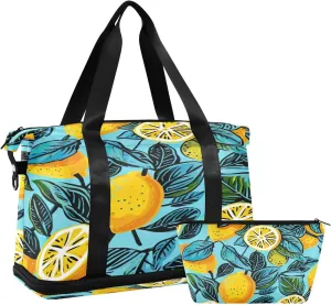 Kigai Vintage Lemon Gym Bag for Women & Men,Waterproof Weekender Overnight Bag with Shoes Compartment Sports Duffel Bag for Gym Yoga Swimming Camping