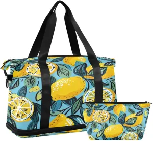 Kigai Vintage Lemon Gym Bag for Women & Men,Waterproof Weekender Overnight Bag with Shoes Compartment Sports Duffel Bag for Gym Yoga Swimming Camping