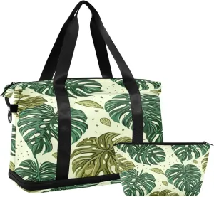 Kigai Vintage Palm Gym Bag for Women & Men,Waterproof Weekender Overnight Bag with Shoes Compartment Sports Duffel Bag for Gym Yoga Swimming Camping
