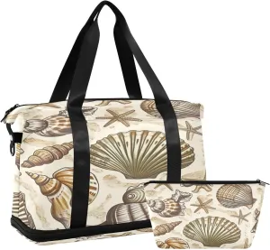 Kigai Vintage Shells Gym Bag for Women & Men,Waterproof Weekender Overnight Bag with Shoes Compartment Sports Duffel Bag for Gym Yoga Swimming Camping