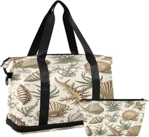 Kigai Vintage Shells Gym Bag for Women & Men,Waterproof Weekender Overnight Bag with Shoes Compartment Sports Duffel Bag for Gym Yoga Swimming Camping