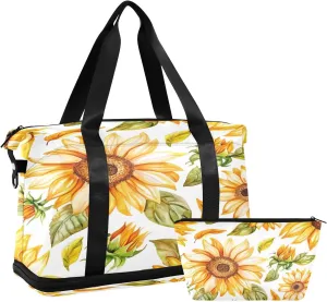 Kigai Vintage Sunflower Gym Bag for Women & Men,Waterproof Weekender Overnight Bag with Shoes Compartment Sports Duffel Bag for Gym Yoga Swimming Camping