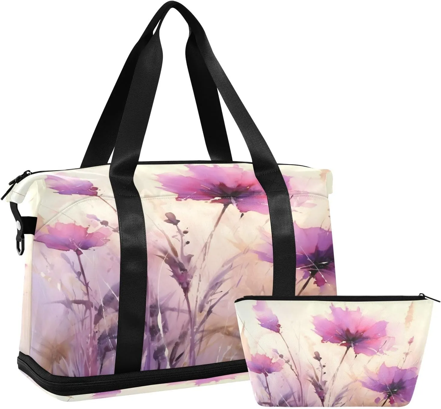 Kigai Watercolor Flowers Gym Bag for Women & Men,Waterproof Weekender Overnight Bag with Shoes Compartment Sports Duffel Bag for Gym Yoga Swimming Camping