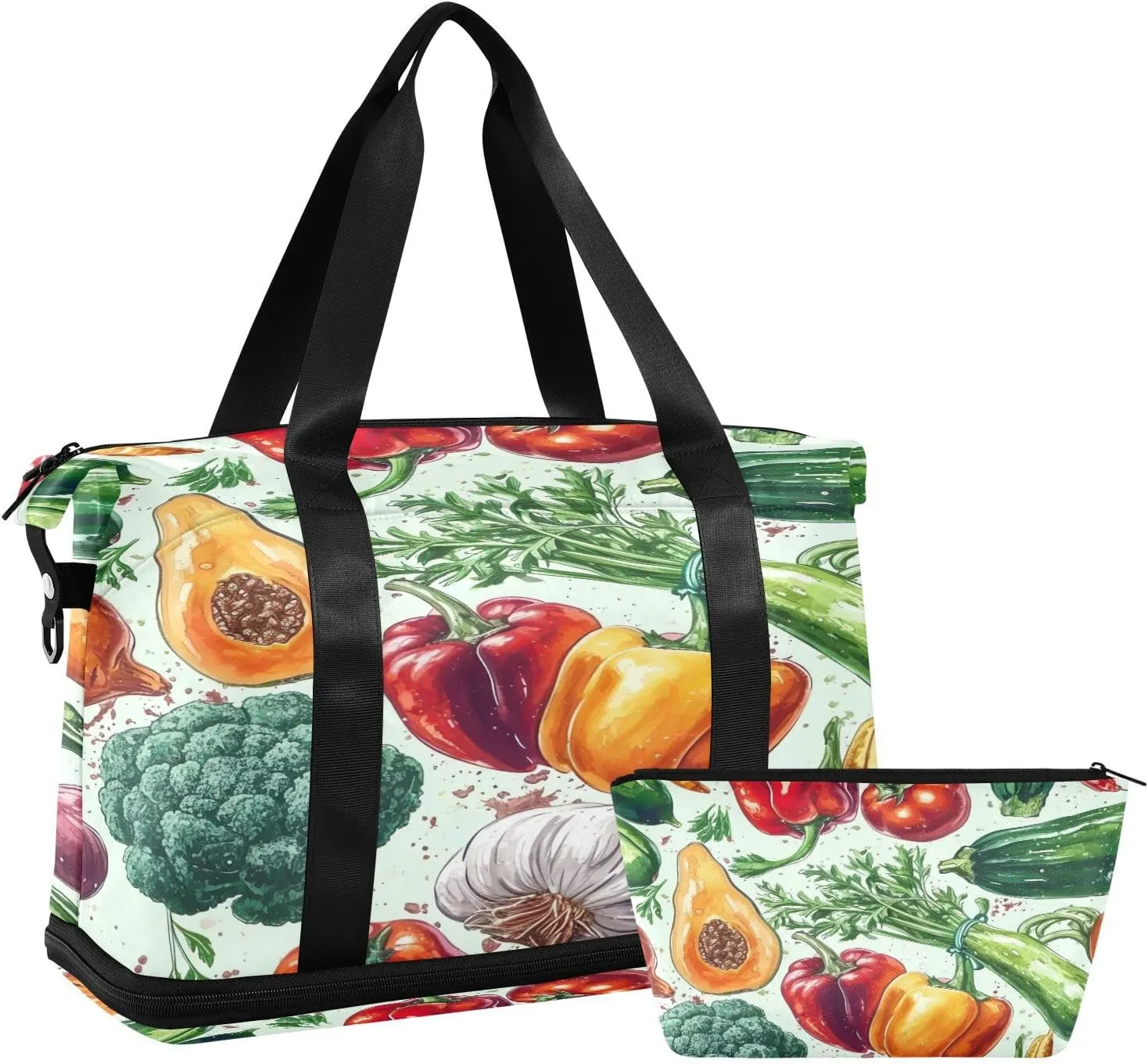 Kigai Watercolor Vegetables Gym Bag for Women & Men,Waterproof Weekender Overnight Bag with Shoes Compartment Sports Duffel Bag for Gym Yoga Swimming Camping
