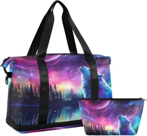 Kigai Wolf Gym Bag for Women & Men,Waterproof Weekender Overnight Bag with Shoes Compartment Sports Duffel Bag for Gym Yoga Swimming Camping