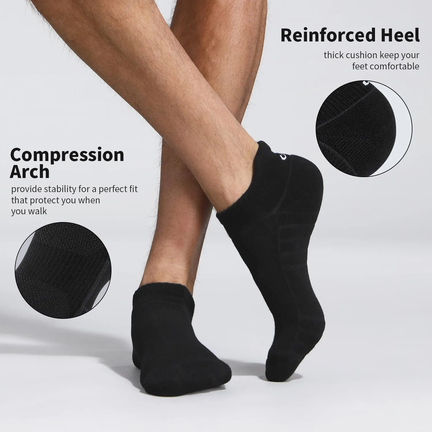 Lapulas Athletic Running Ankle Socks, Low Cut Cushioned Anti-Blister Tab Sports Socks Men Women 6Pairs