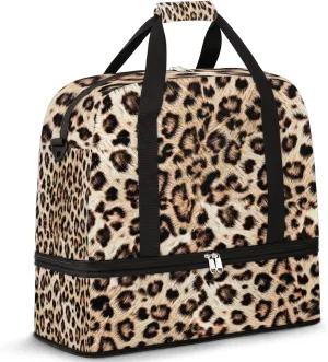 Leopard Prints Foldable Travel Duffel Bag Tote Carry on Luggage Sport Duffle for Women Men Gym Bag Overnight Weekender Bags with Shoe Compartments & Shoulder Strap