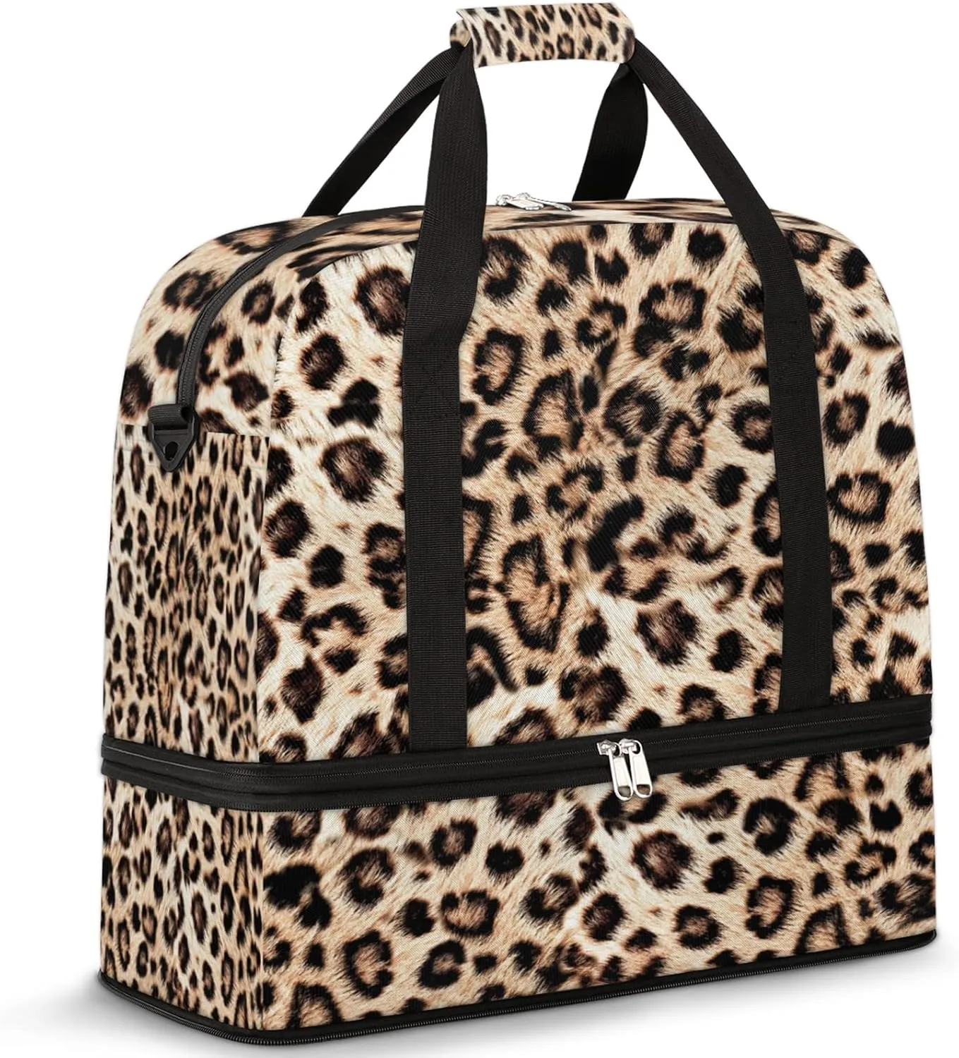 Leopard Prints Foldable Travel Duffel Bag Tote Carry on Luggage Sport Duffle for Women Men Gym Bag Overnight Weekender Bags with Shoe Compartments & Shoulder Strap