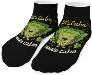 Lettuce Remain Calm Cute Vegetable Printed Ankle Socks No Show Sock Low-Cut Athletic Socks for Men Women 1 Pair