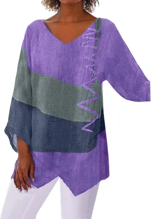 Linen Shirts for Women Loose Fit 3/4 Length Sleeve Summer Tunic Tops 2025 Side Split Dressy Tees Plus Size Blouse