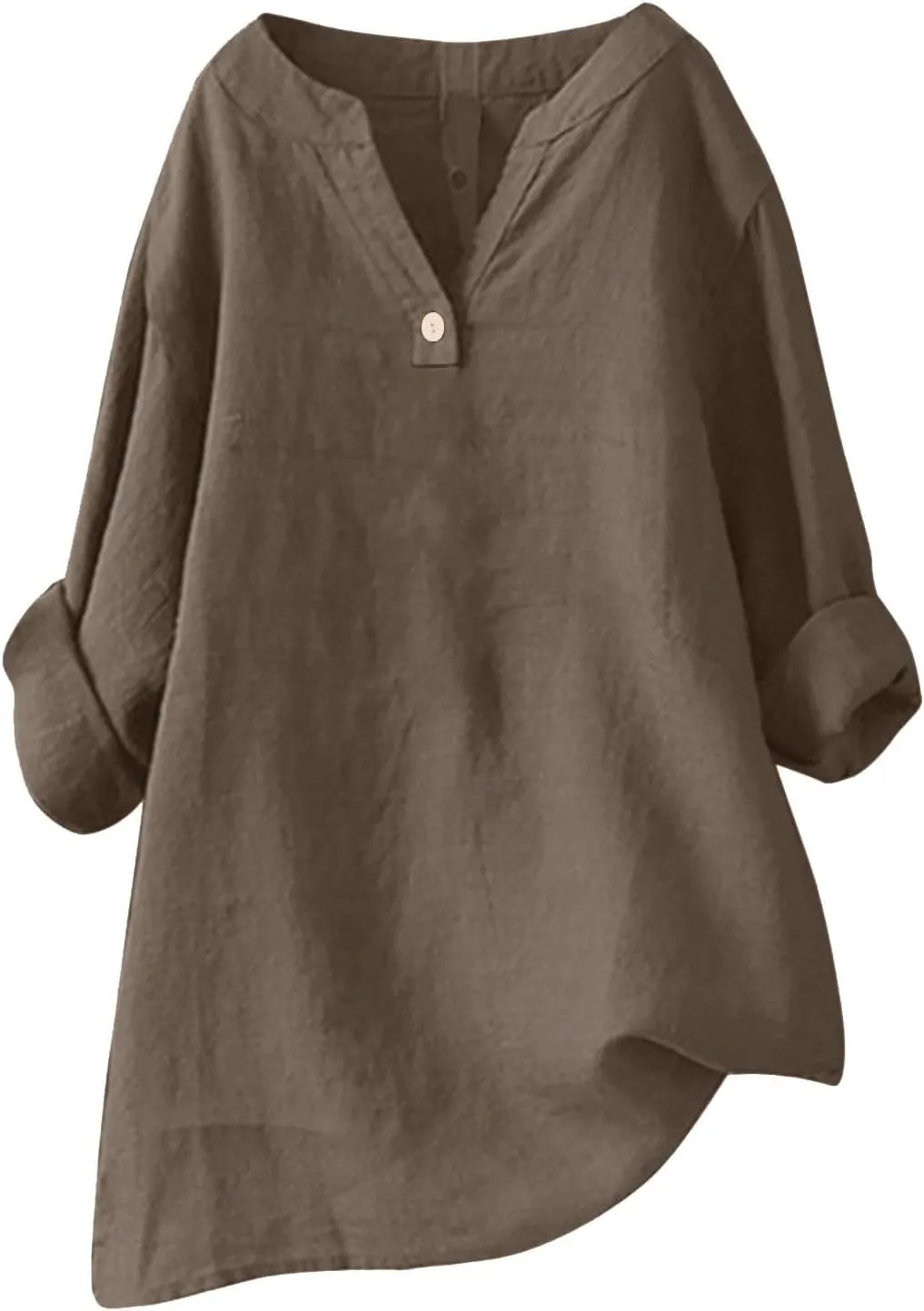Linen Shirts for Women Summer 3/4 Sleeve Button V Neck Solid Color Cotton Linen Gauze Shirt Casual Office Tshirts