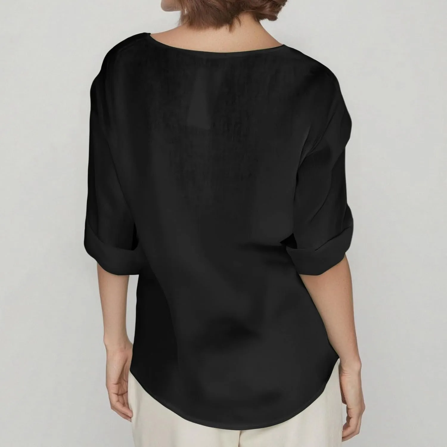Linen Shirts for Women Summer Gauze Cotton Linen V Neck 3/4 Sleeve Tops Solid Color Loose Business Tunic Blouses