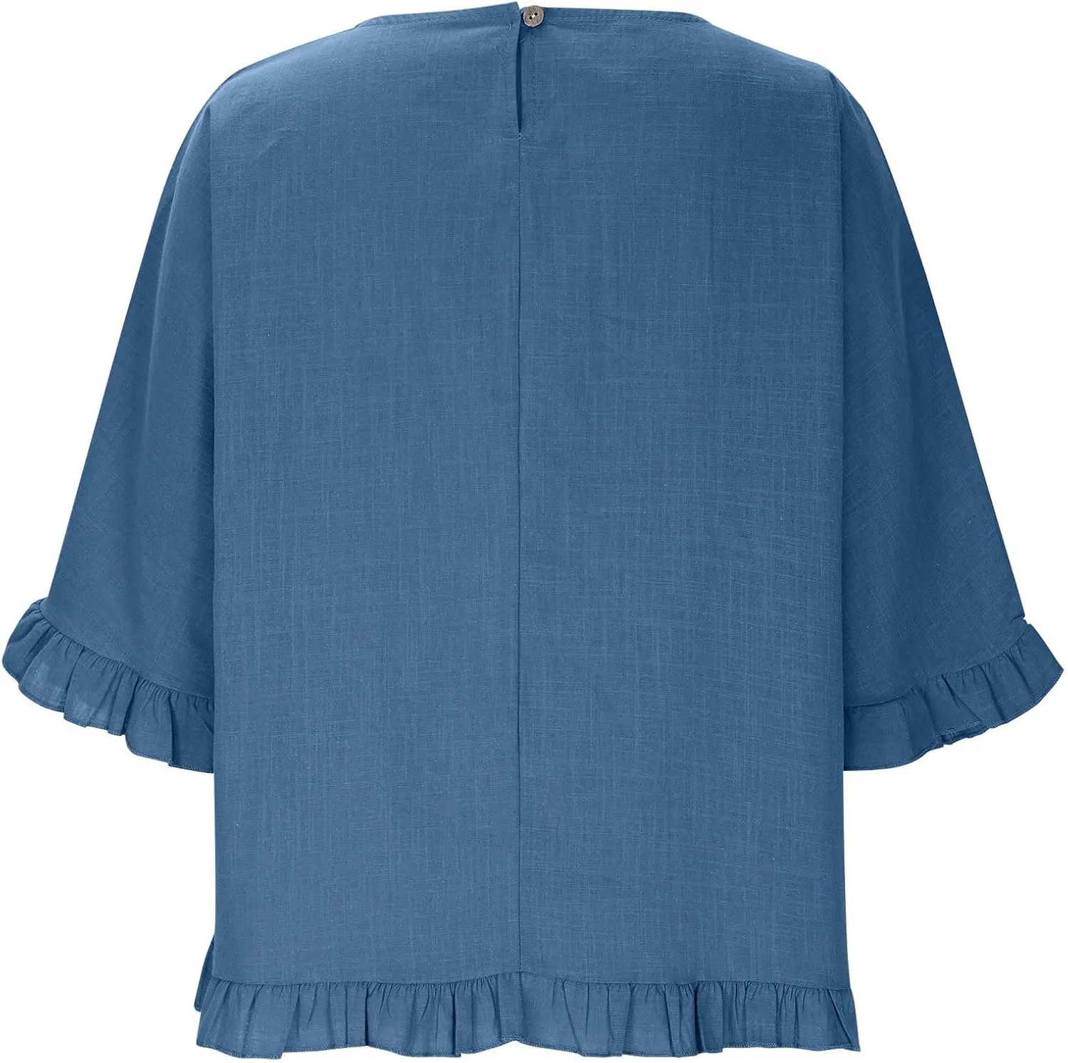 Linen Tops for Women Summer Beach Wear Trendy Short Sleeve Casual Ruffle Pleated Hem Shirts Crew Neck Blouse