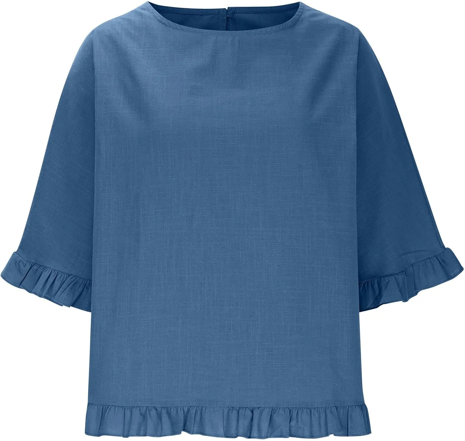 Linen Tops for Women Summer Beach Wear Trendy Short Sleeve Casual Ruffle Pleated Hem Shirts Crew Neck Blouse