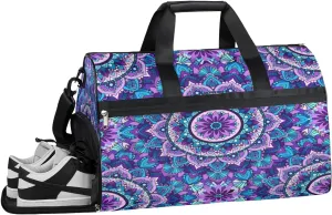 Mandala Purple Resistant Sports Gym Bag for Women Men Travel Duffel bag with Wet Pocket & Shoes Compartment Waterproof Weekender Bag 19.7"x9.9"x13"