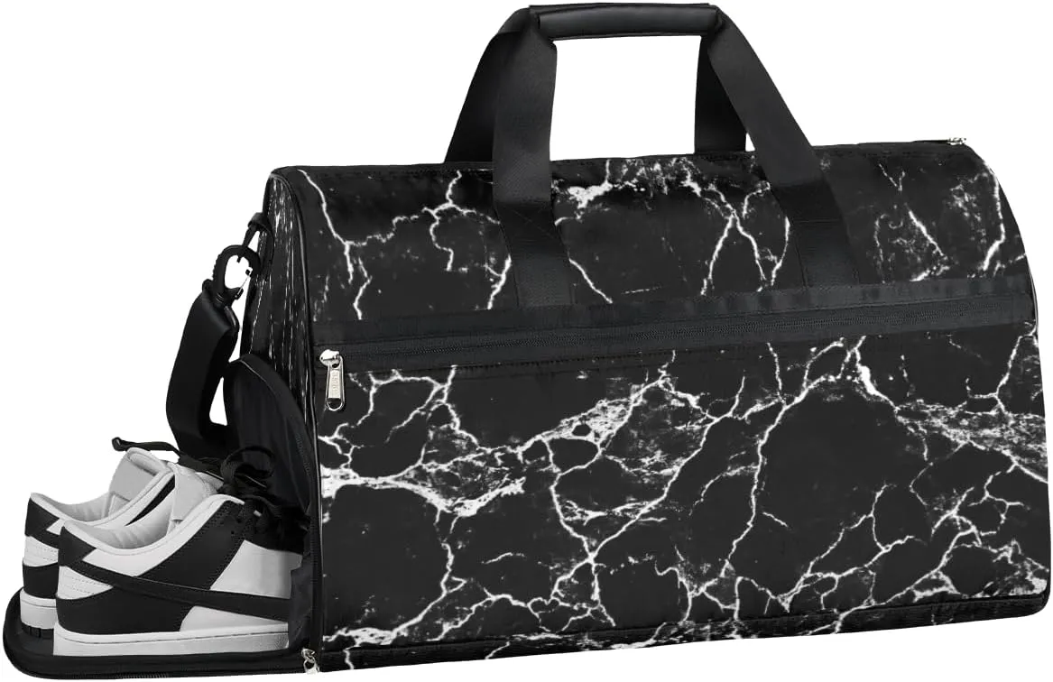 Marble Texture Resistant Sports Gym Bag for Women Men Travel Duffel bag with Wet Pocket & Shoes Compartment Waterproof Weekender Bag 19.7"x9.9"x13"