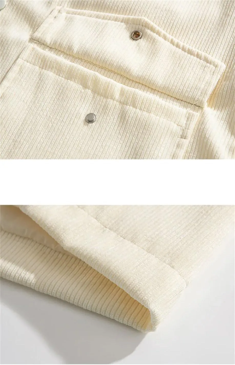 Men Patchwork Drawstring Hooded Corduroy Jacket Classic Zipper Button Long Sleeve Coat