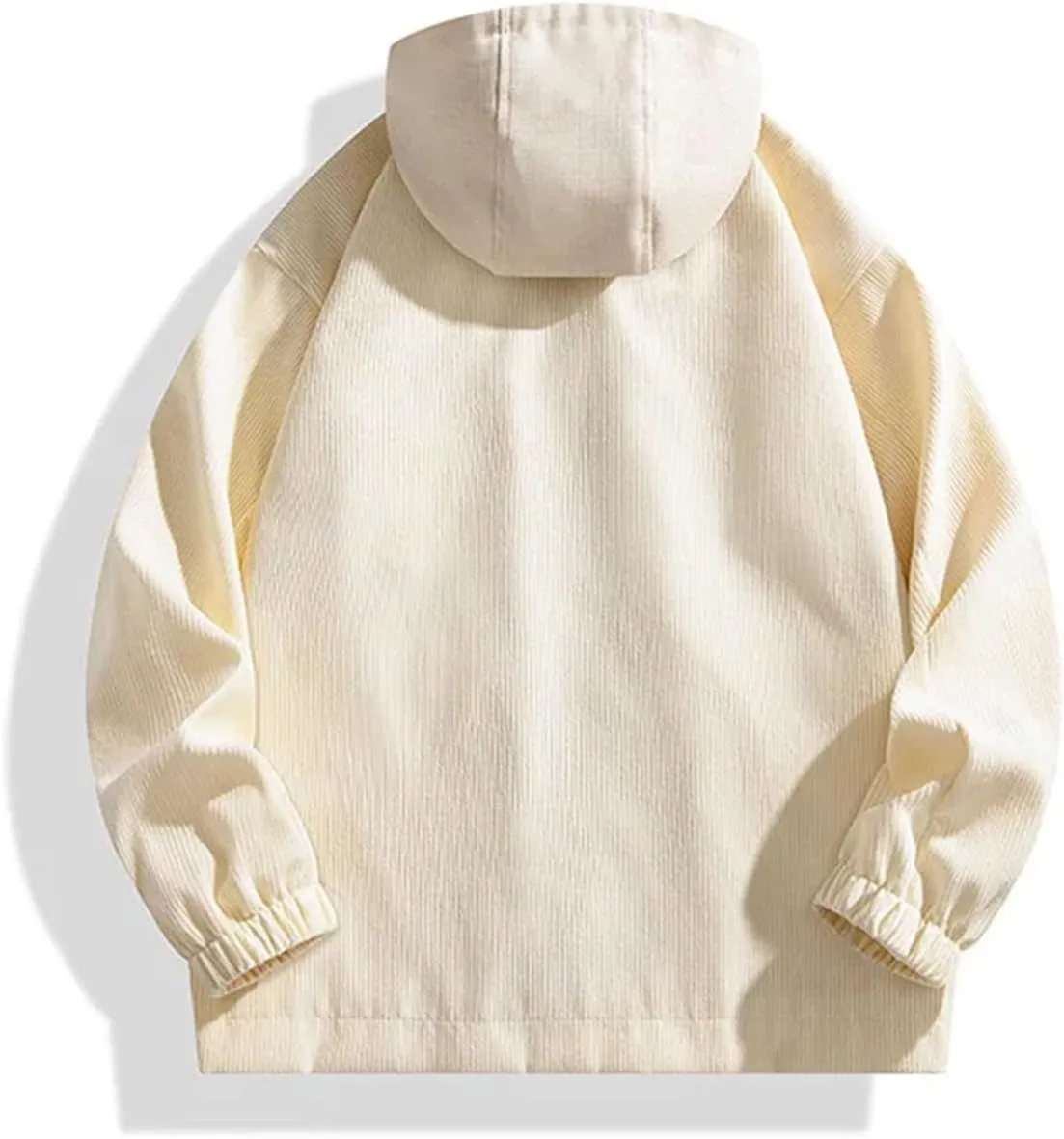 Men Patchwork Drawstring Hooded Corduroy Jacket Classic Zipper Button Long Sleeve Coat