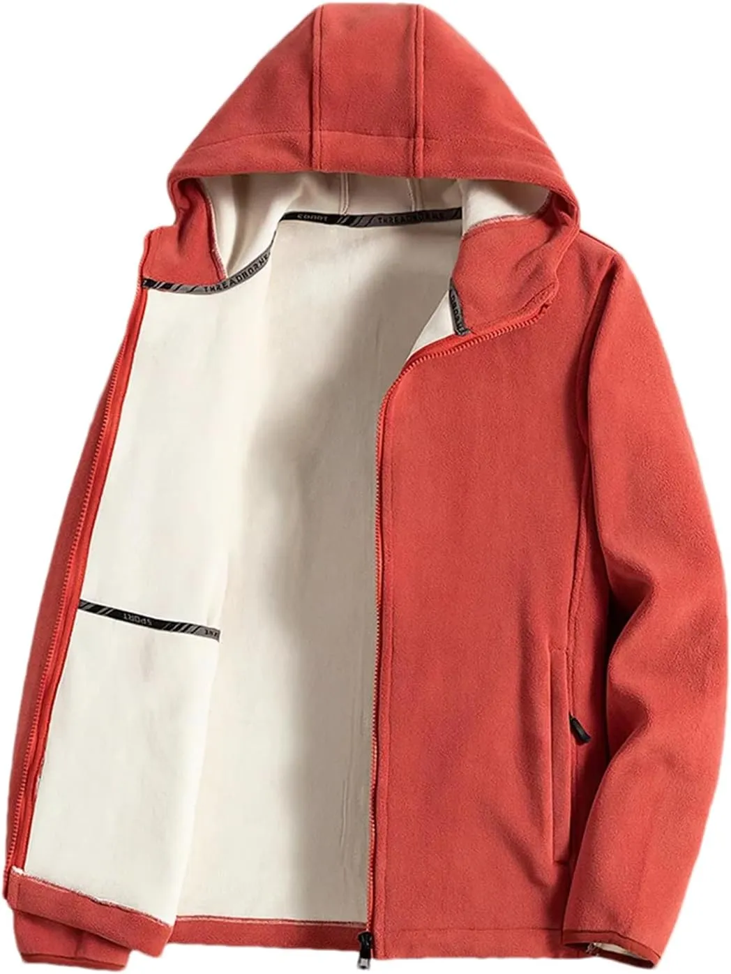 Men Zipper Up Hooded Solid Jacket Classic Plush Patchwork Warm Long Sleeve Coat