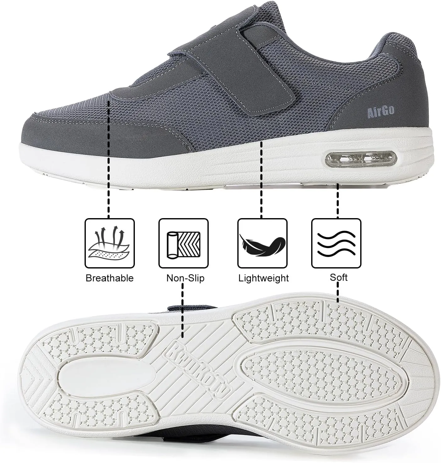 Men's Wide Diabetic Shoes with Air Cushion | Relax Series, Comfort for Swollen Feet, Bunions, Edema |Size 7-13 Wide
