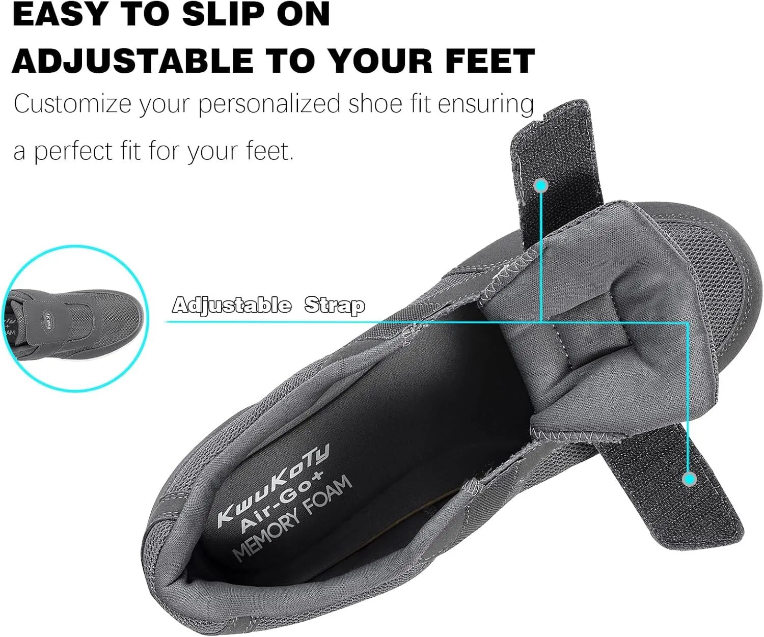 Men's Wide Diabetic Shoes with Air Cushion | Relax Series, Comfort for Swollen Feet, Bunions, Edema |Size 7-13 Wide