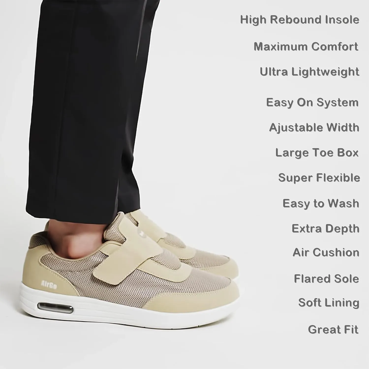 Men's Wide Diabetic Shoes with Air Cushion | Relax Series, Comfort for Swollen Feet, Bunions, Edema |Size 7-13 Wide