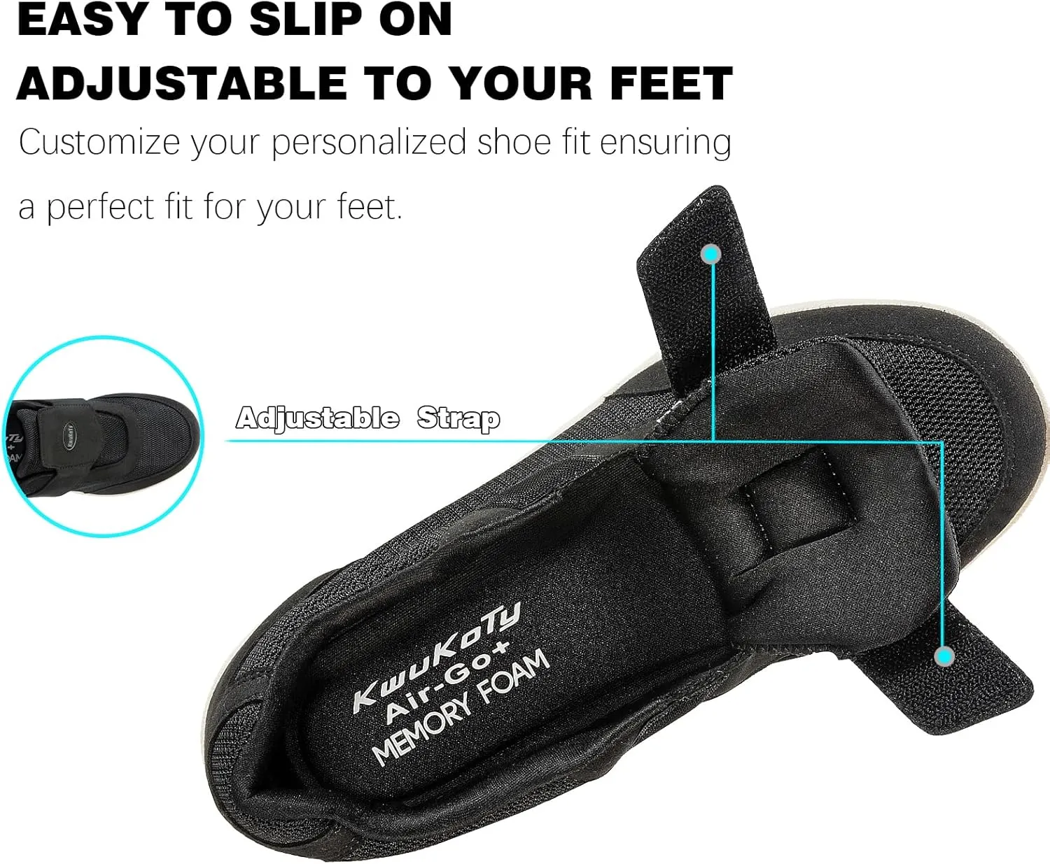 Men's Wide Diabetic Shoes with Air Cushion | Relax Series, Comfort for Swollen Feet, Bunions, Edema |Size 7-13 Wide