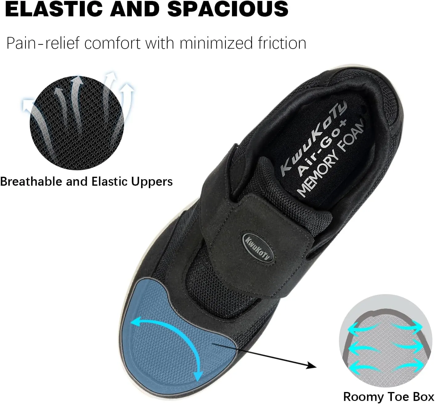 Men's Wide Diabetic Shoes with Air Cushion | Relax Series, Comfort for Swollen Feet, Bunions, Edema |Size 7-13 Wide