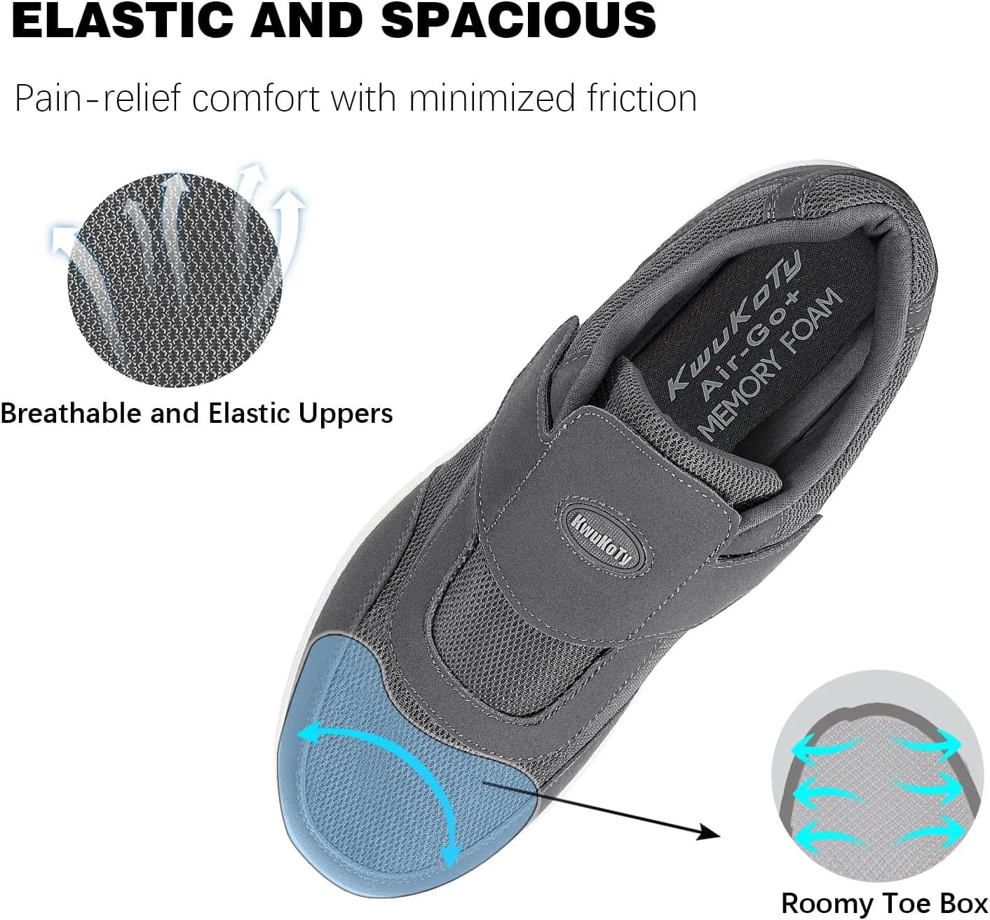 Men's Wide Diabetic Shoes with Air Cushion | Relax Series, Comfort for Swollen Feet, Bunions, Edema |Size 7-13 Wide
