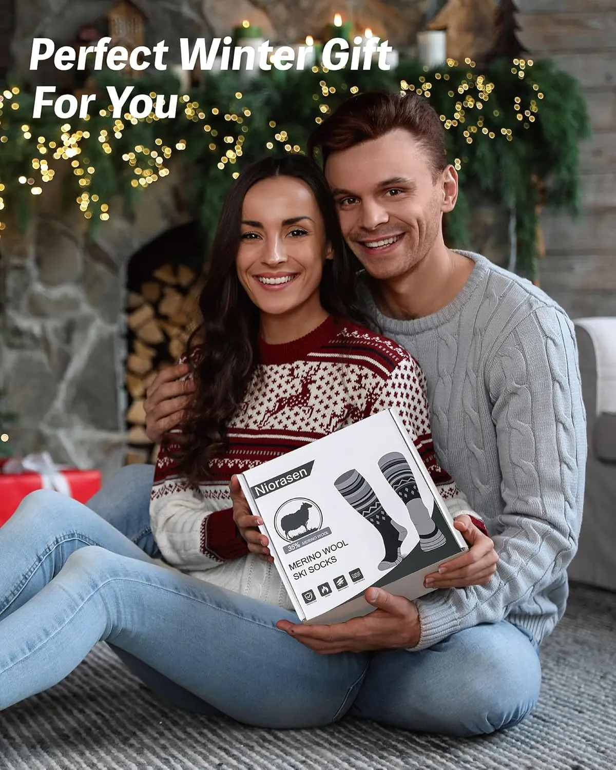 Merino Wool Ski Socks for Men Women, Thick Knee High Thermal Winter Snowboarding Socks with Exquisite Box