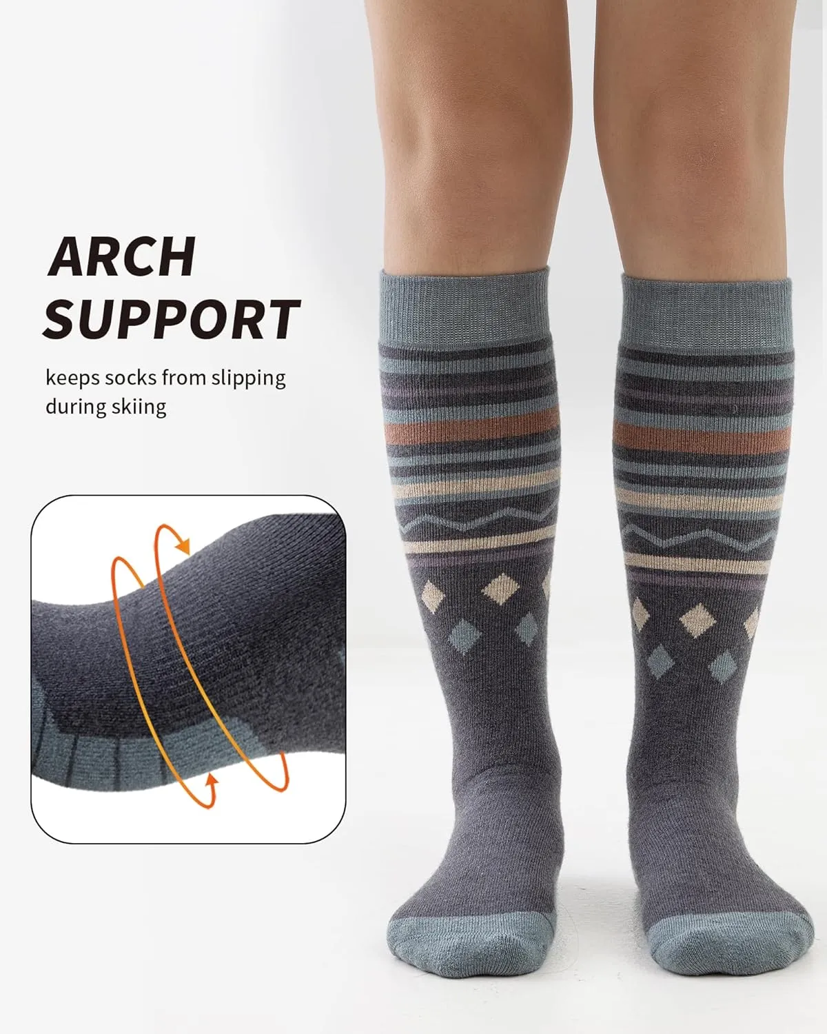 Merino Wool Ski Socks for Men Women, Thick Knee High Thermal Winter Snowboarding Socks with Exquisite Box