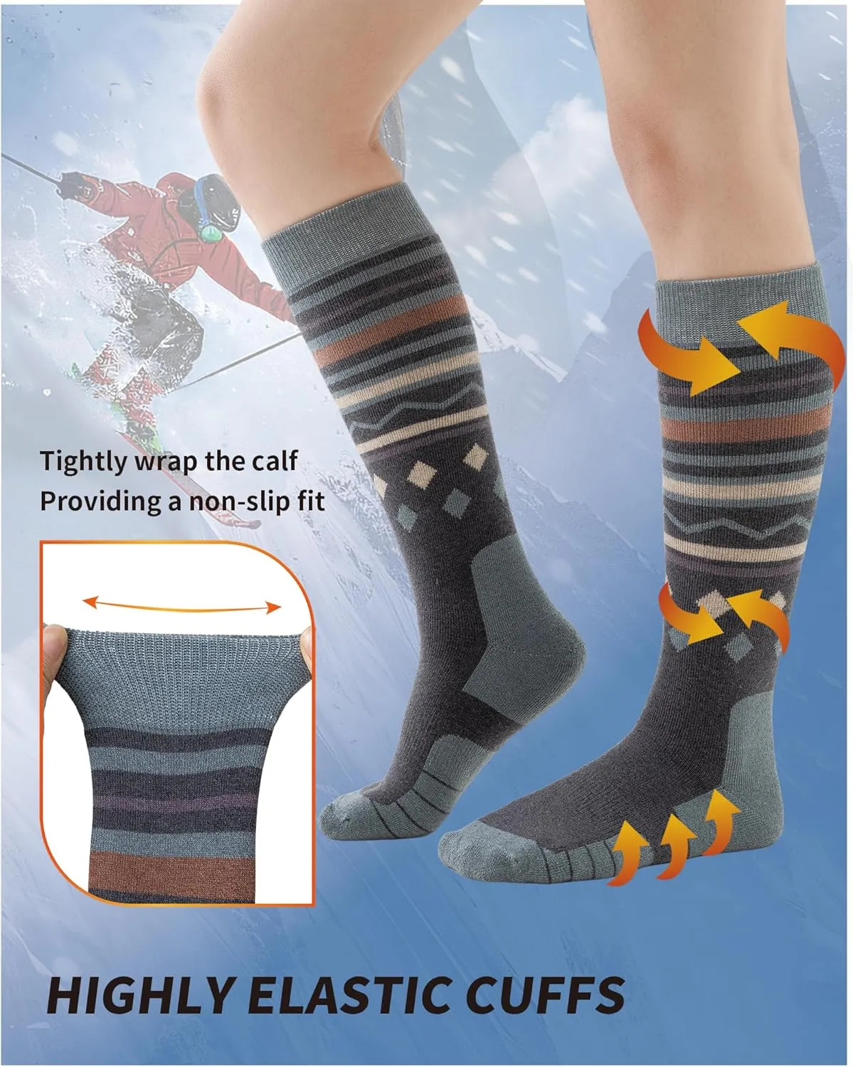 Merino Wool Ski Socks for Men Women, Thick Knee High Thermal Winter Snowboarding Socks with Exquisite Box