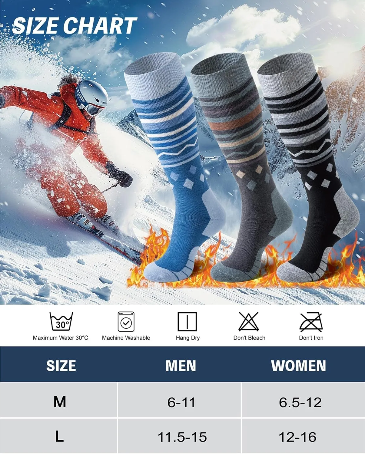 Merino Wool Ski Socks for Men Women, Thick Knee High Thermal Winter Snowboarding Socks with Exquisite Box