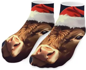 Merry Christmas Cow Printed Ankle Socks No Show Sock Low-Cut Athletic Socks for Men Women 1 Pair
