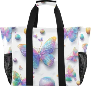 Nander 3D Colorful Butterflies Reusable Grocery Bags,Large Grocery Tote Bag Water Resistant Shopping Bags Foldable Grocery Bag for Clothes,Shoes and Picnic