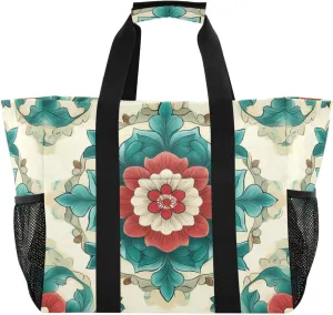Nander Beautiful Colored Mandala Reusable Grocery Bags,Large Grocery Tote Bag Water Resistant Shopping Bags Foldable Grocery Bag for Clothes,Shoes and Picnic