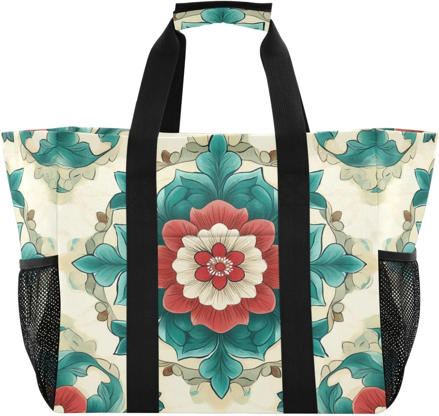 Nander Beautiful Colored Mandala Reusable Grocery Bags,Large Grocery Tote Bag Water Resistant Shopping Bags Foldable Grocery Bag for Clothes,Shoes and Picnic