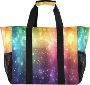 Nander Sparkling Rainbow Background Reusable Grocery Bags,Large Grocery Tote Bag Water Resistant Shopping Bags Foldable Grocery Bag for Clothes,Shoes and Picnic