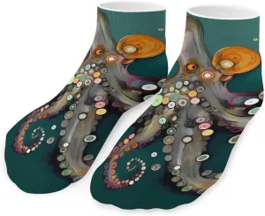 Octopus in The Deep Teal Sea Printed Ankle Socks No Show Sock Low-Cut Athletic Socks for Men Women 1 Pair