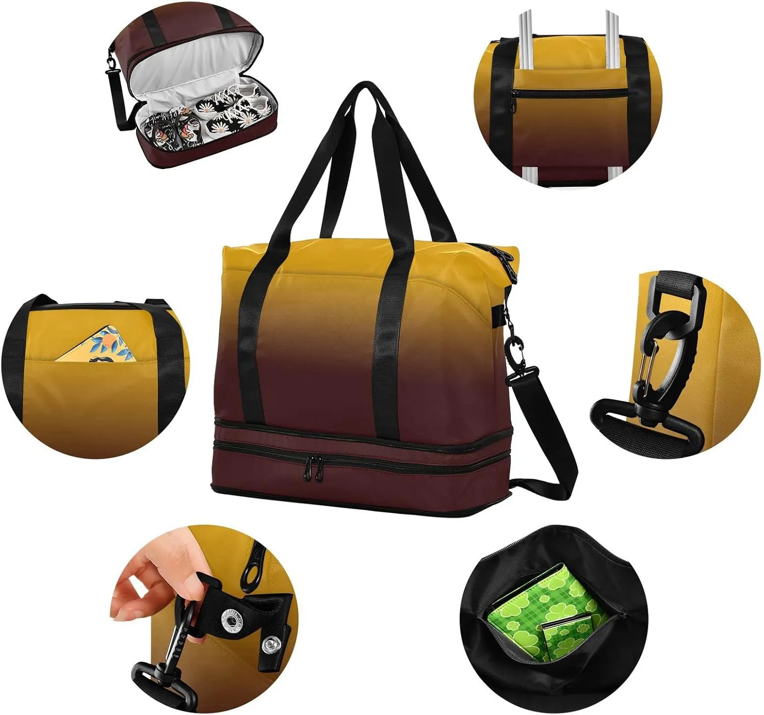 Orange Red Gradient Gym Bag for Women Men Travel Duffel Bag with Shoe Compartment Carry On Weekender Overnight Bags for Hospital Gym Travel
