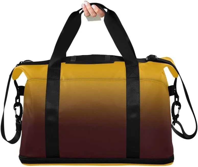 Orange Red Gradient Gym Bag for Women Men Travel Duffel Bag with Shoe Compartment Carry On Weekender Overnight Bags for Hospital Gym Travel