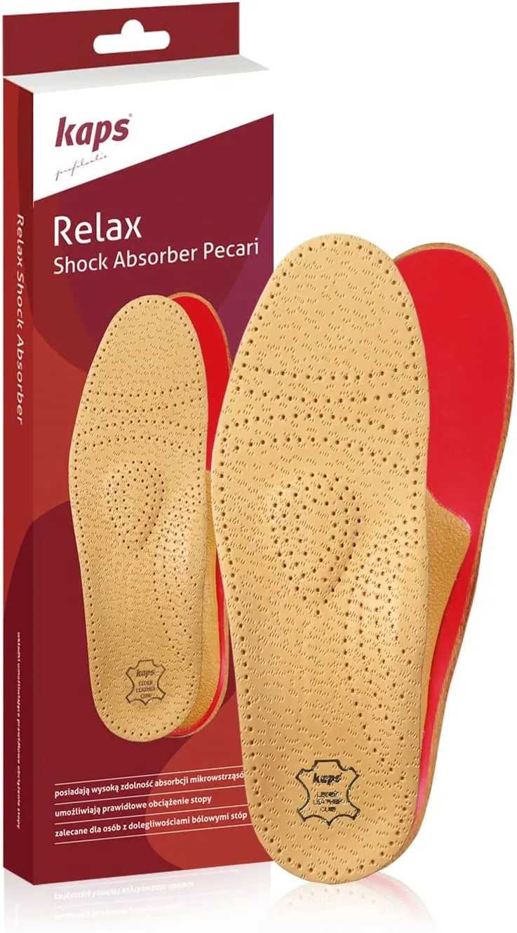 Orthotic Orthopedic Shoe Insoles Inserts with Arch Support Made of Premium Leather and Memory Foam, Kaps Relax Shock Absorber Pecari (45 EUR / 12 US/Men)