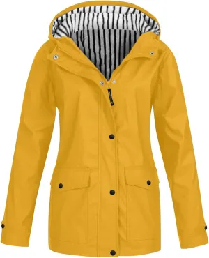 Outdoor Jacket for Women Fashion Hooded Zip Up Raincoat Waterproof Jacket Casual Cozy Outdoor Hiking Windbreaker Coat